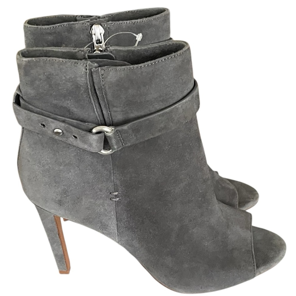 NWOT BCBGeneration Cassia Ankle Suede Peep Toe Booties Womens Size 7.5 Dark Gray